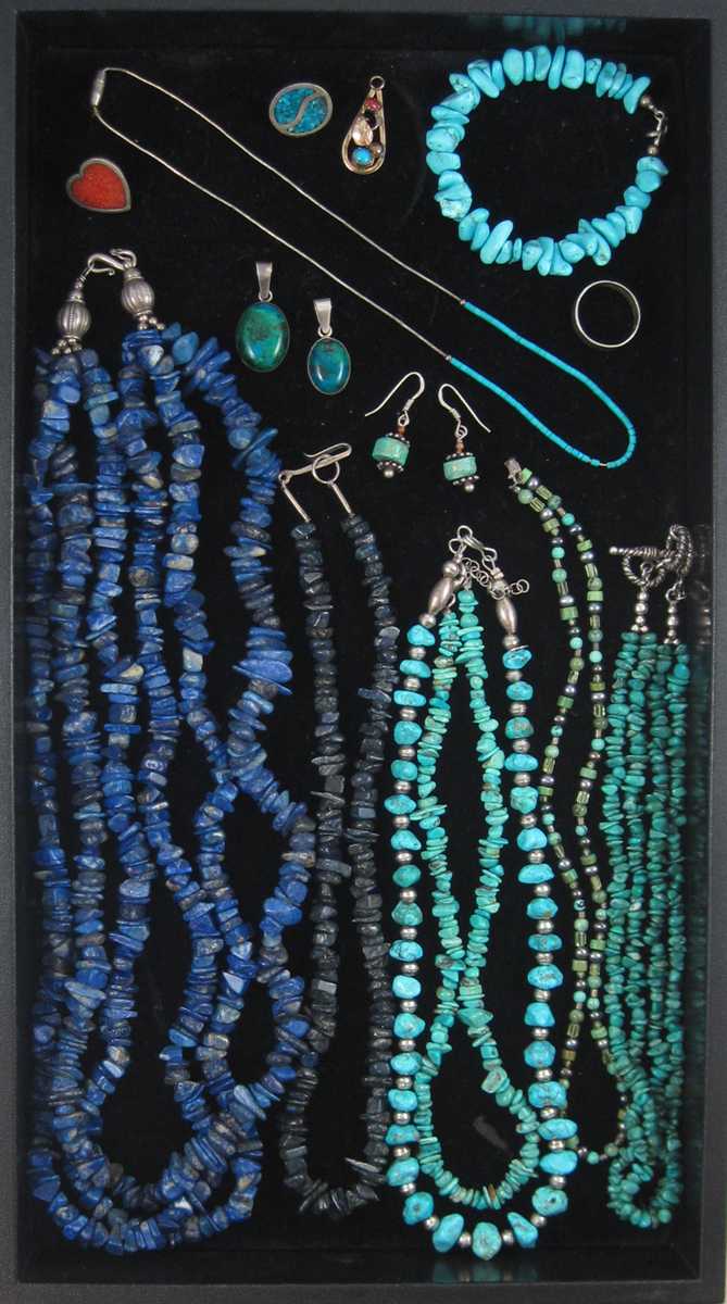 Appraisal: SIXTEEN ARTICLES OF TURQUOISE AND LAPIS JEWELRY including a lapis