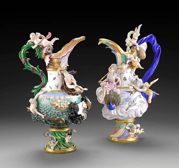 Appraisal: A pair of Meissen porcelain ewers emblematic of Water and