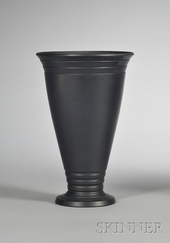 Appraisal: Wedgwood Keith Murray Black Basalt Vase England c engine-turned bands