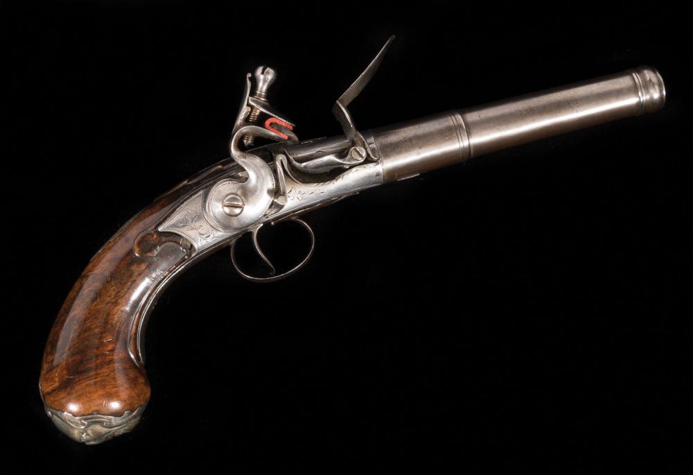 Appraisal: English -Bore Queen Anne-Style Flintlock Pistol c cannon-form round turn