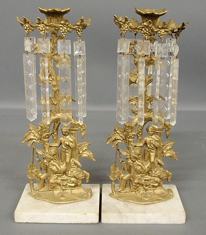 Appraisal: - Pair of gilt metal girandoles late th c with