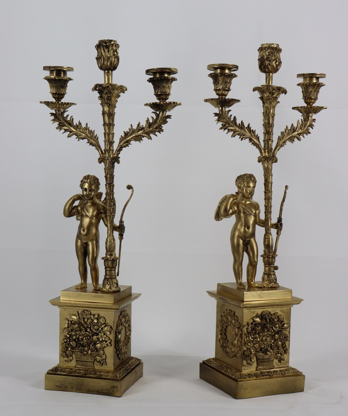 Appraisal: A Fine Pair of Antique Gilt Bronze Figural Candelabra Great