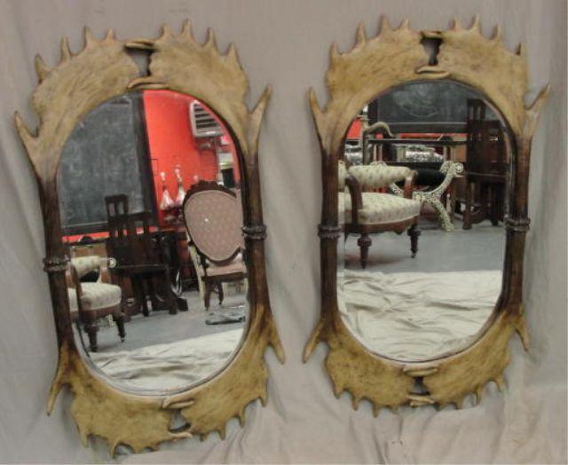 Appraisal: Pair of Faux Antler Beveled Mirrors From a Long Island