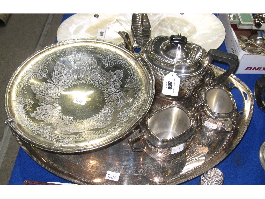 Appraisal: Lot comprising three piece EP tea service cake basket and