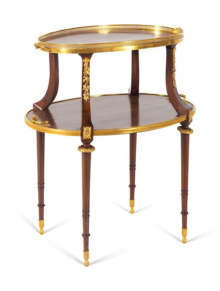 Appraisal: A Louis XVI Style Gilt Bronze Mounted Parquetry Two-Tier Table