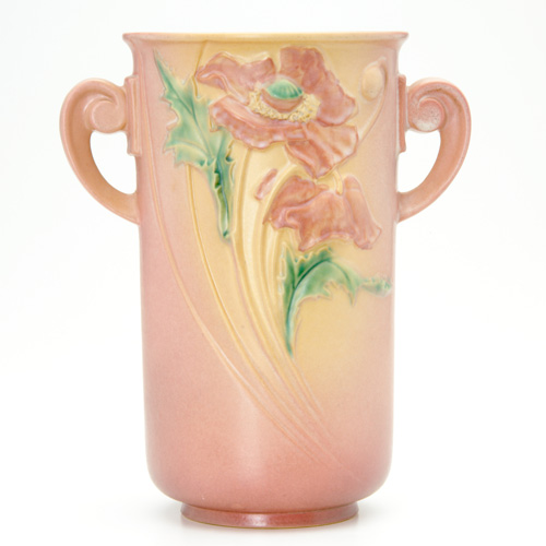 Appraisal: ROSEVILLE Pink Poppy large two-handled vase - Some peppering a