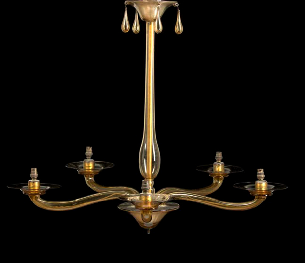 Appraisal: Stylish Murano Amber Glass Six-Light Chandelier second quarter th century