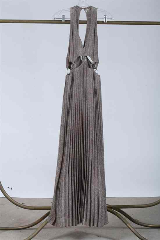 Appraisal: VINTAGE HALSTON BRONZE LAM GOWN s Deep V-neckline the back