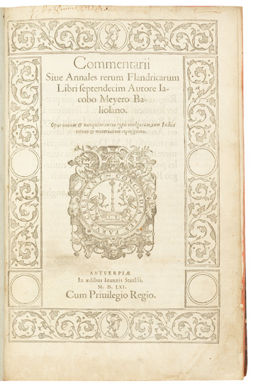 Appraisal: MEYER JACOB Commentarii sive Annales rerum Flandricarum Title within woodcut