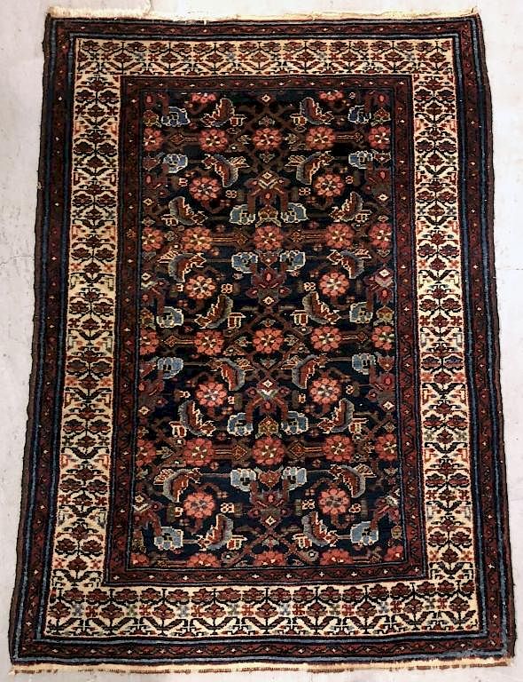 Appraisal: Malayer Carpet with Dark Blue Field Ivory Border Malayer carpet