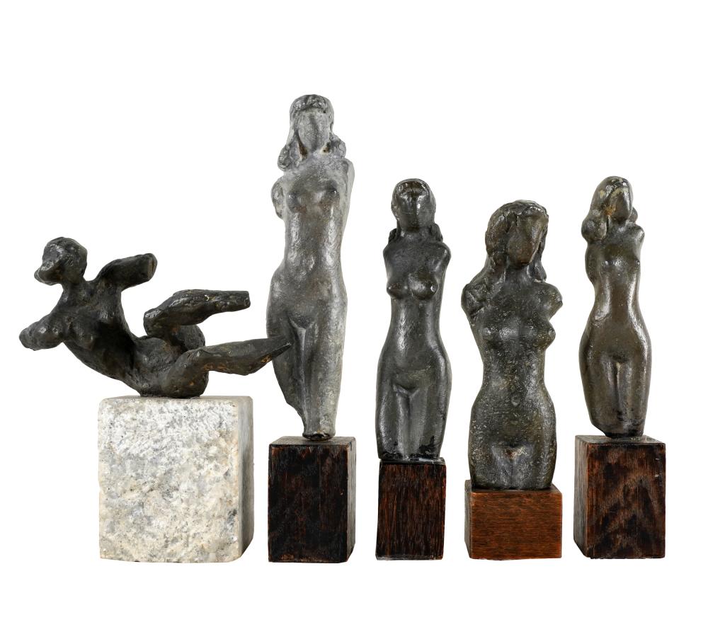 Appraisal: FIVE NUDE FEMALE FIGURESbronze two signed illegibly four mounted to