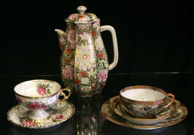 Appraisal: A Satsuma trio together with a Japanese porcelain tea set