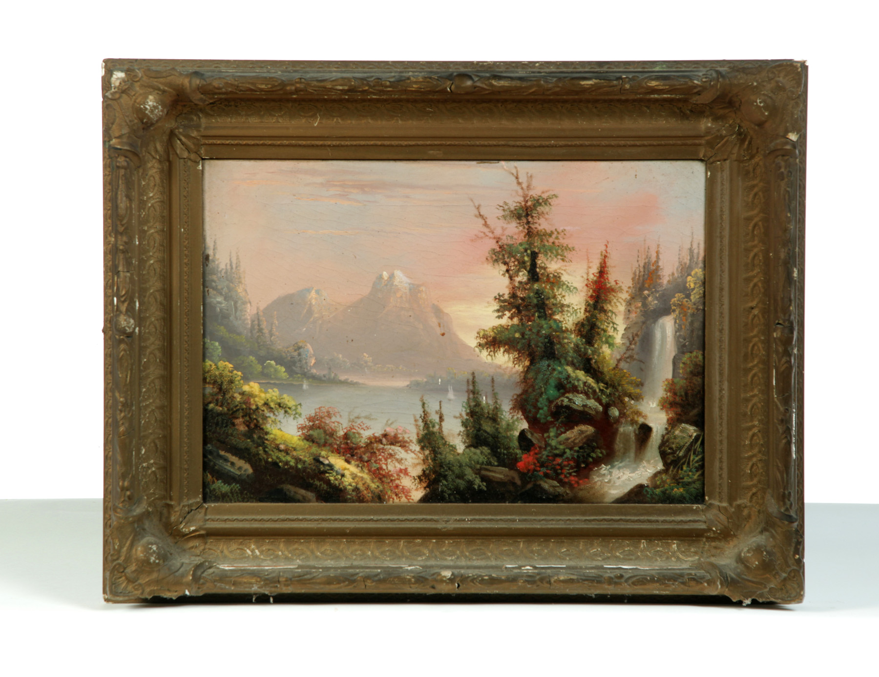 Appraisal: FRAMED OIL ON CANVAS LAKESCAPE American nd half- th century