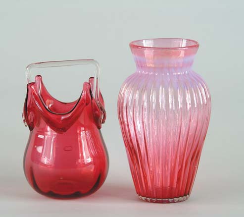 Appraisal: -PIECES OF CRANBERRY GLASS - vase with opalescent shoulder -