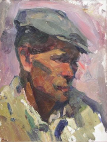 Appraisal: FILICHEV Ivan Oil on Cardboard Oilworker Unsigned but with Certificate