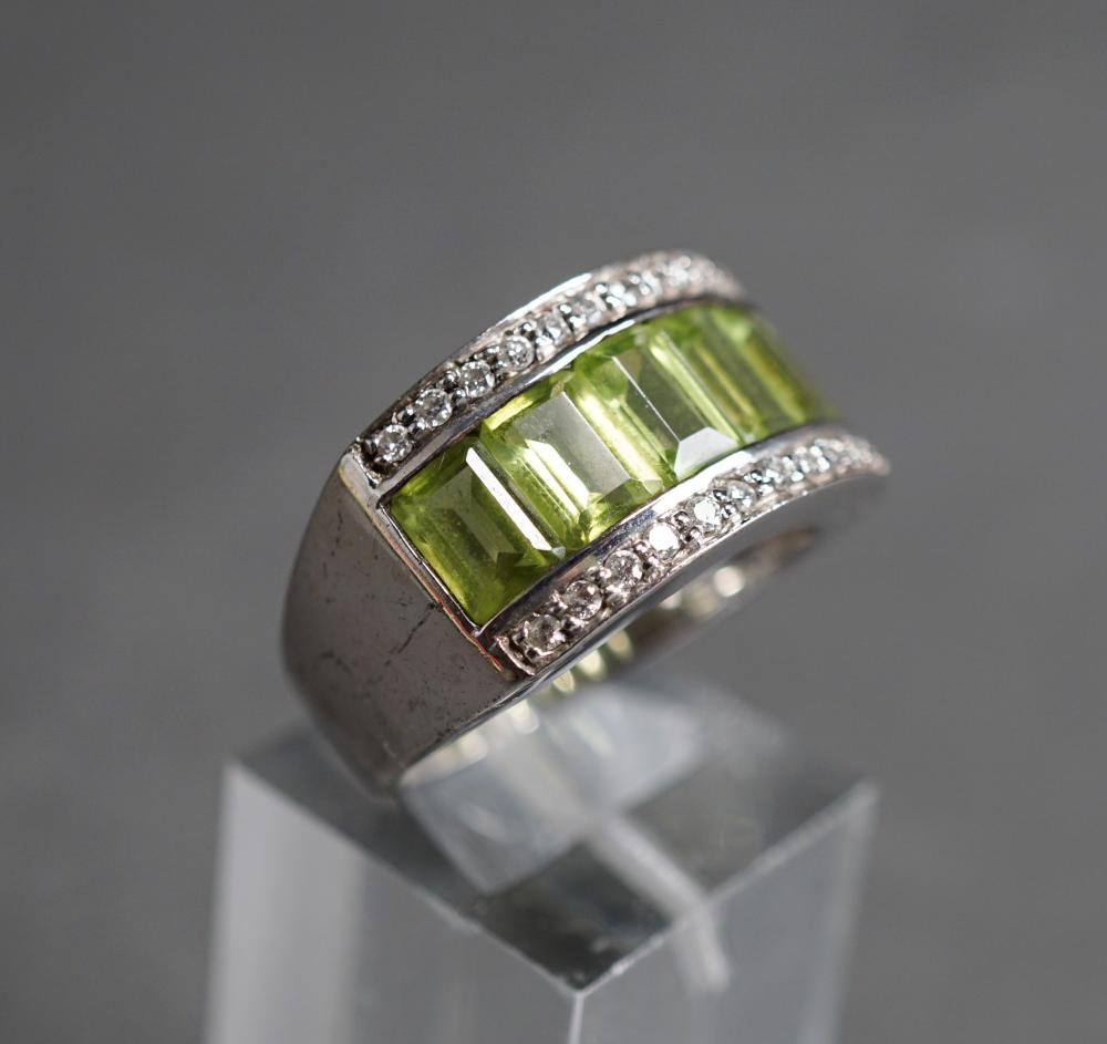 Appraisal: -KARAT WHITE-GOLD PERIDOT AND DIAMOND RING GROSS DWT SIZE -Karat