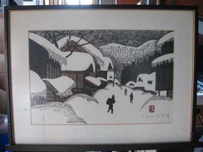 Appraisal: Kiyoshi Saito - Winter landscape Woodblock print signed in pencil