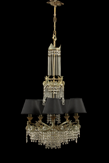 Appraisal: Airy French Brass and Cut Glass Tiered Five-Light Chandelier first