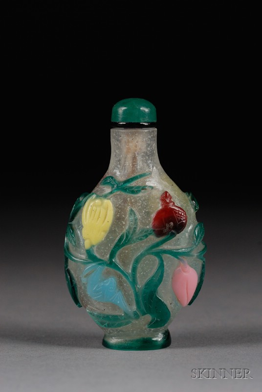 Appraisal: Five-Color Cameo Glass Bottle China th century designs of the