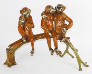 Appraisal: Polychrome bronze sculptural group monkeys sitting on a branch h