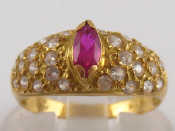 Appraisal: A French hallmarked carat gold synthetic ruby ring ruby approx