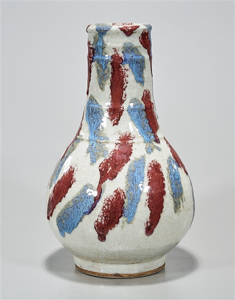 Appraisal: Chinese red and blue splash crackle glazed porcelain vase x