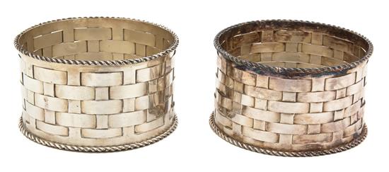 Appraisal: Sale Lot A Pair of Continental Silver Basket-Weave Wine Coasters