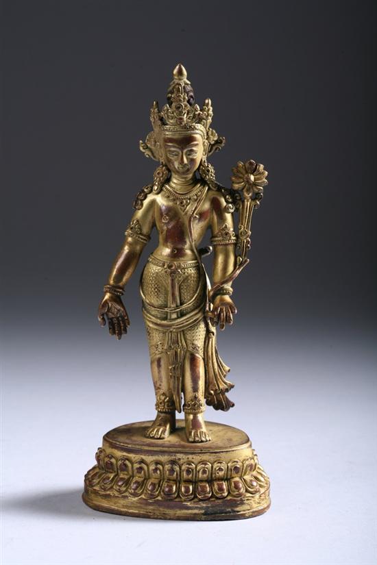 Appraisal: TIBETAN GILT BRONZE FIGURE OF DEITY th century - in