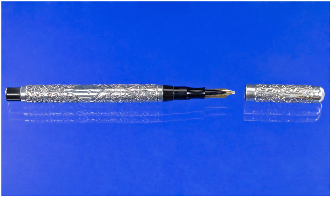 Appraisal: Silver Overlaid Fountain Pen With all Over Embossed Floral decoration