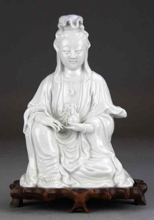 Appraisal: Chinese Qing Blanc De Chine Guan YinFinely molded to depict