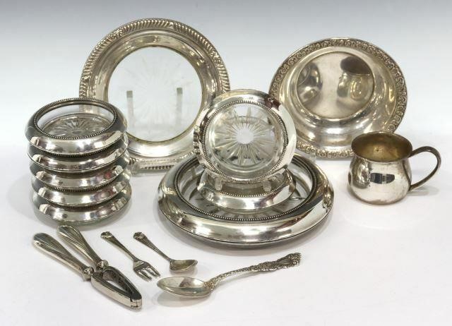 Appraisal: lot of American sterling silver tableware including bottle coaster Frank