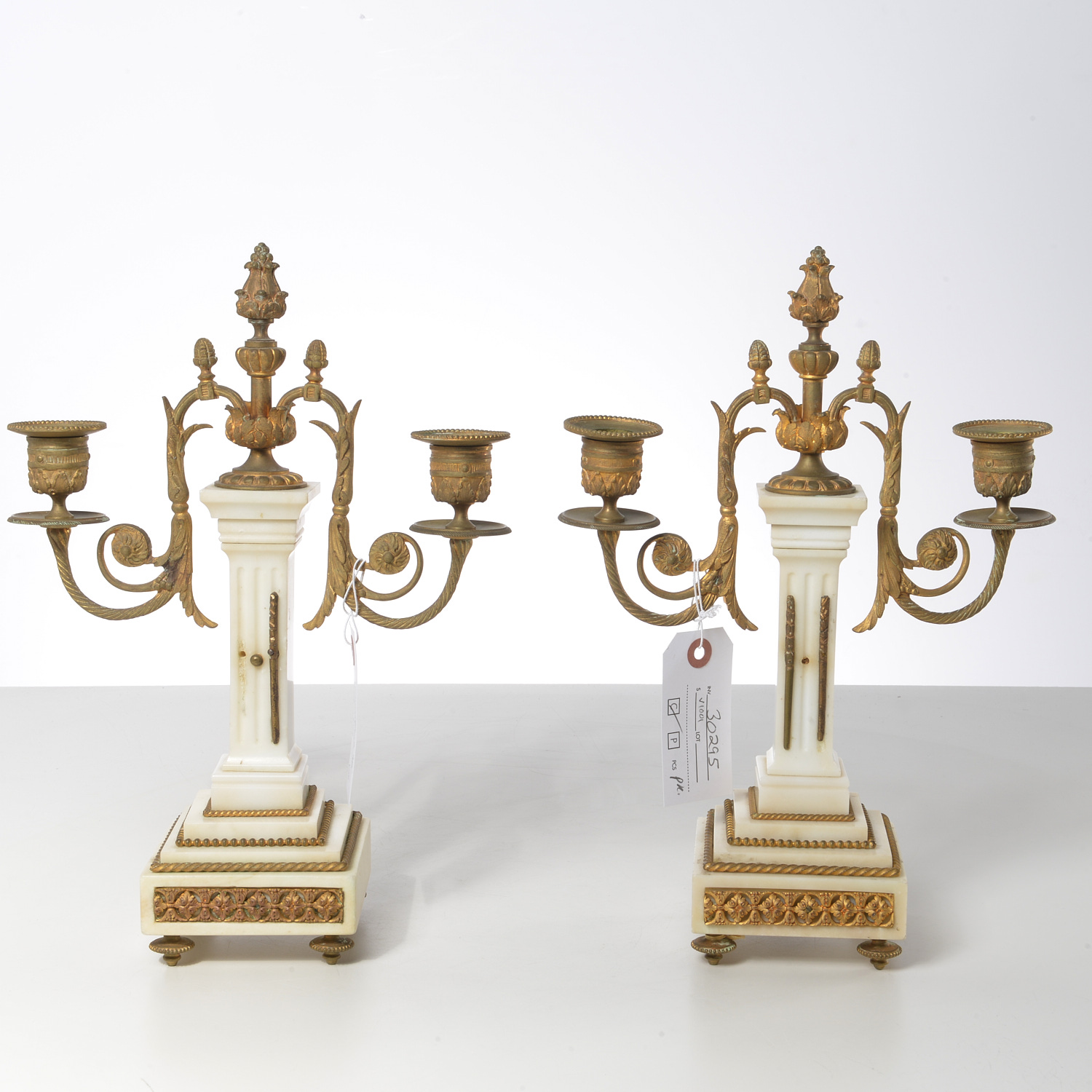 Appraisal: PAIR LOUIS XVI STYLE MARBLE BRONZE CANDELABRA Late th th