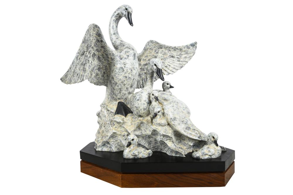 Appraisal: GERALD BALCIAR SWANS circa patinated bronze inscribed and numbered Provenance