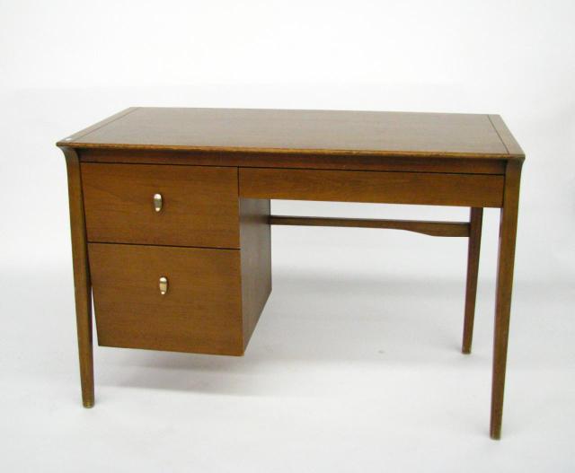 Appraisal: Drexel mid-century modern desk light-medium walnut finish tapered drawers nickel