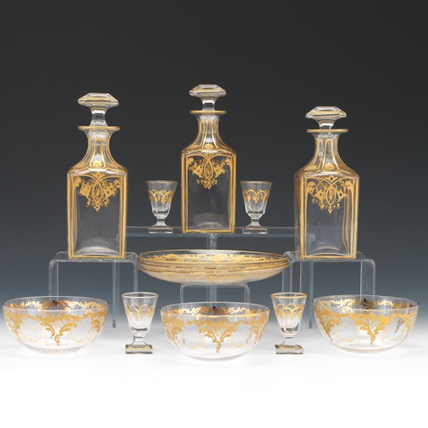 Appraisal: THIRTEEN MOSER GLASS AND GILT LIQUEUR DESERT SET Total hand