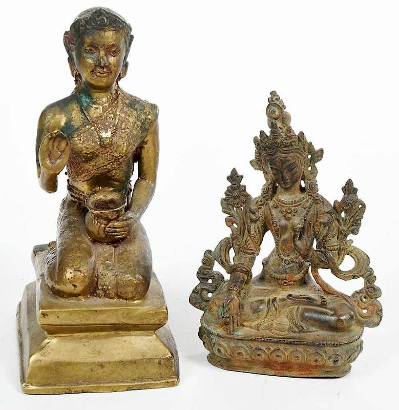 Appraisal: Two Asian Gilt Bronze Seated Buddhas Southeast Asian - in