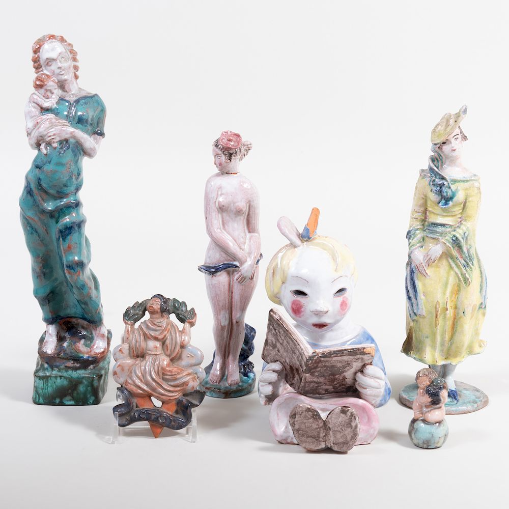 Appraisal: Group of Austrian Glazed Pottery Figures One with stamp Comprising