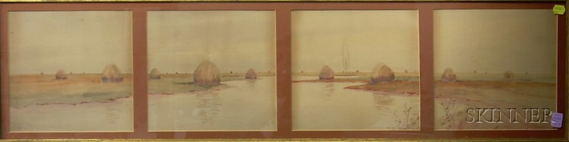 Appraisal: Set of Four Framed Watercolor on Paper board Panoramic View