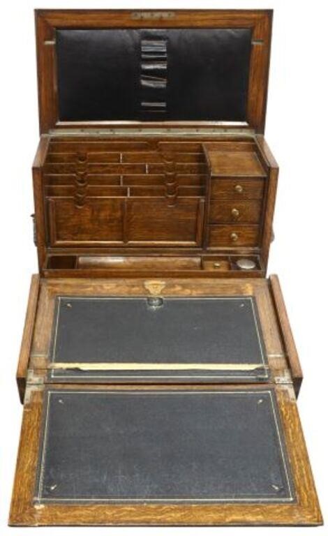 Appraisal: English Victorian oak writing desk stationary box late th c