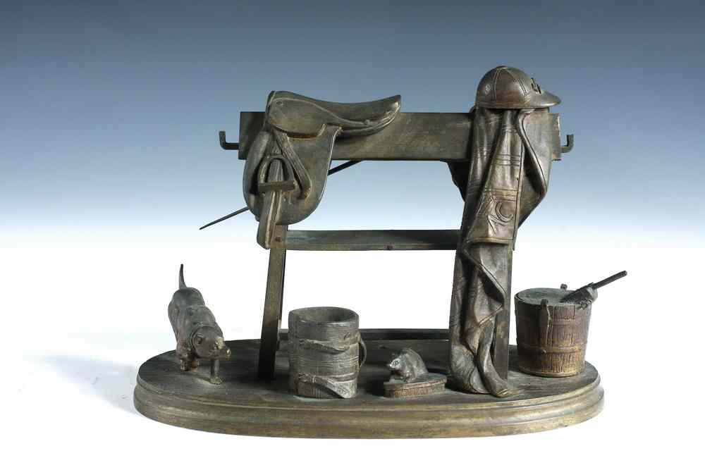 Appraisal: BRONZE SCULPTURE - Bronze Sculpture of Jockey's Gear stored on