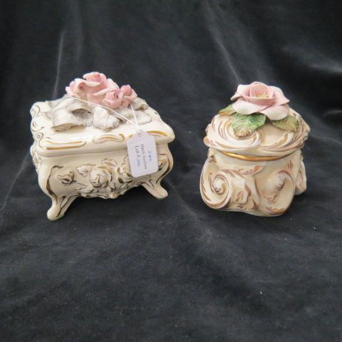 Appraisal: Corday Pottery Dresser Boxes florals oval square excellent