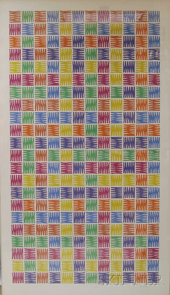 Appraisal: Mario Yrisarry American b Untitled Colorful Grid Abstract Numbered signed