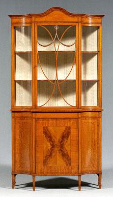 Appraisal: Fine inlaid satinwood vitrine cabinet Adam style with arched pediment