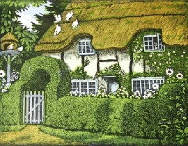 Appraisal: John Hall Thorpe - Old Thatch coloured woodblock print x