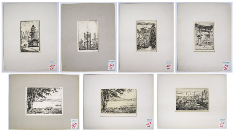 Appraisal: HARRIET GENE ROUDABUSH SEVEN ETCHINGS Pacific Grove CA born Mostly