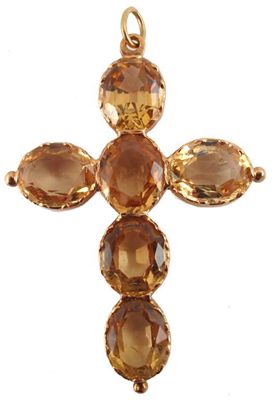 Appraisal: A th Century cruciform gold pendant set with six oval