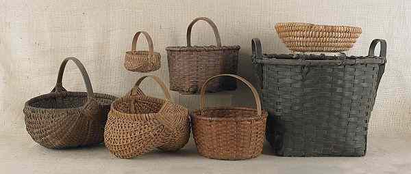 Appraisal: Seven miscellaneous baskets th c to include rye straw and