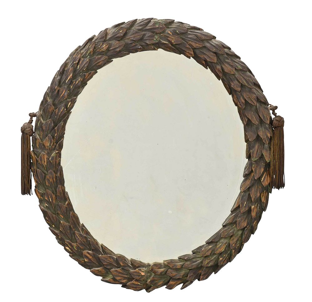 Appraisal: Neoclassical Carved and Painted Wreath Form Mirror Italian or French