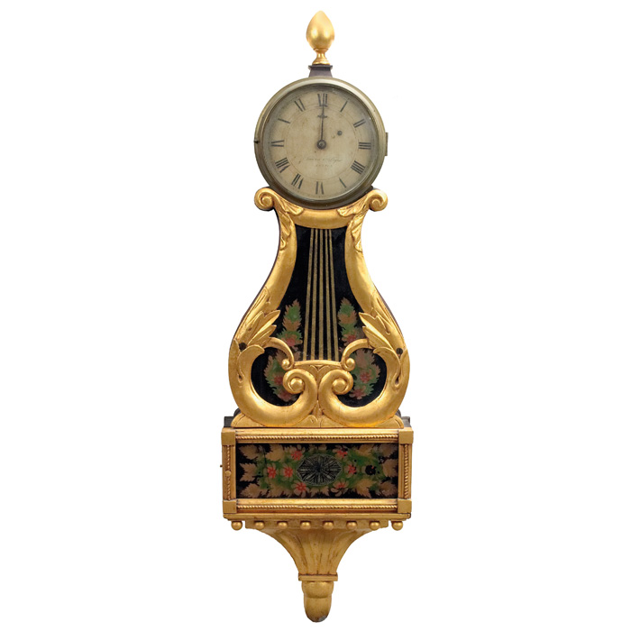 Appraisal: Victorian clock instrument shape painted scenes marked Sawin and Dyer