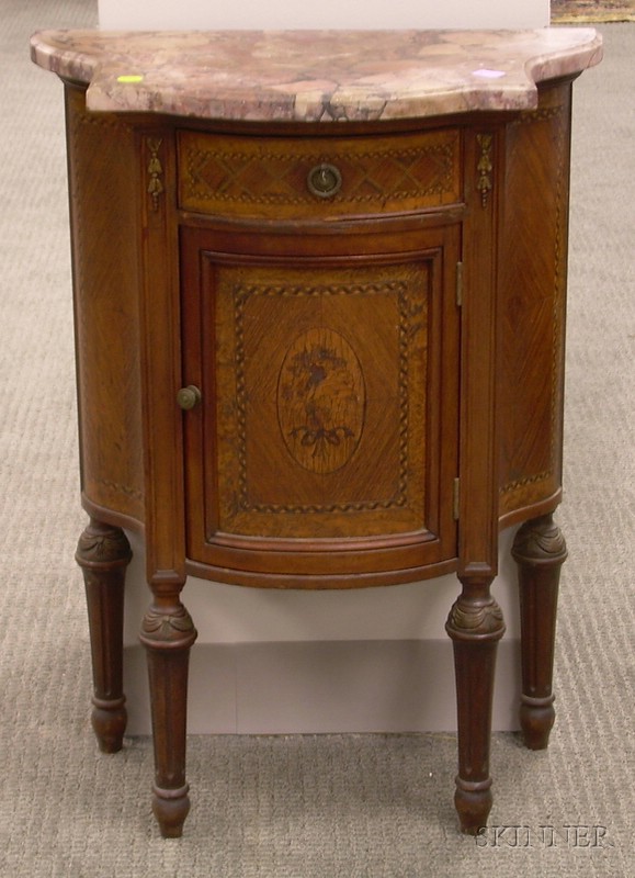 Appraisal: Diminutive Louis XVI Style Marble-top Inlaid Mahogany and Burl Veneer